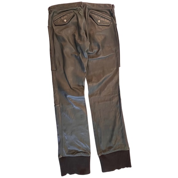 Diesel Leather Pants Moto Style Ribbed Cuffs Accents Designer Size 28 Streetwear - Picture 2 of 16